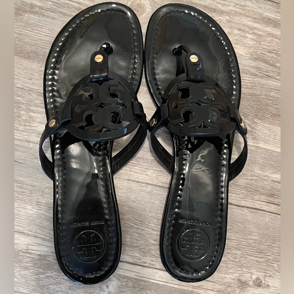 Tory Burch Black Patent Leather Sandals